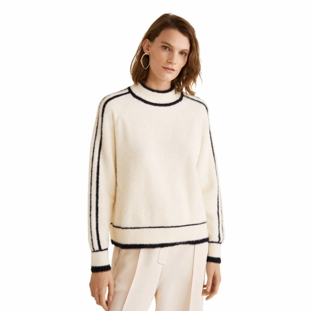 MANGO Contrasting Stripe Cream/Black Soft Sweater. Sz. Large. NWOT - Picture 4 of 10